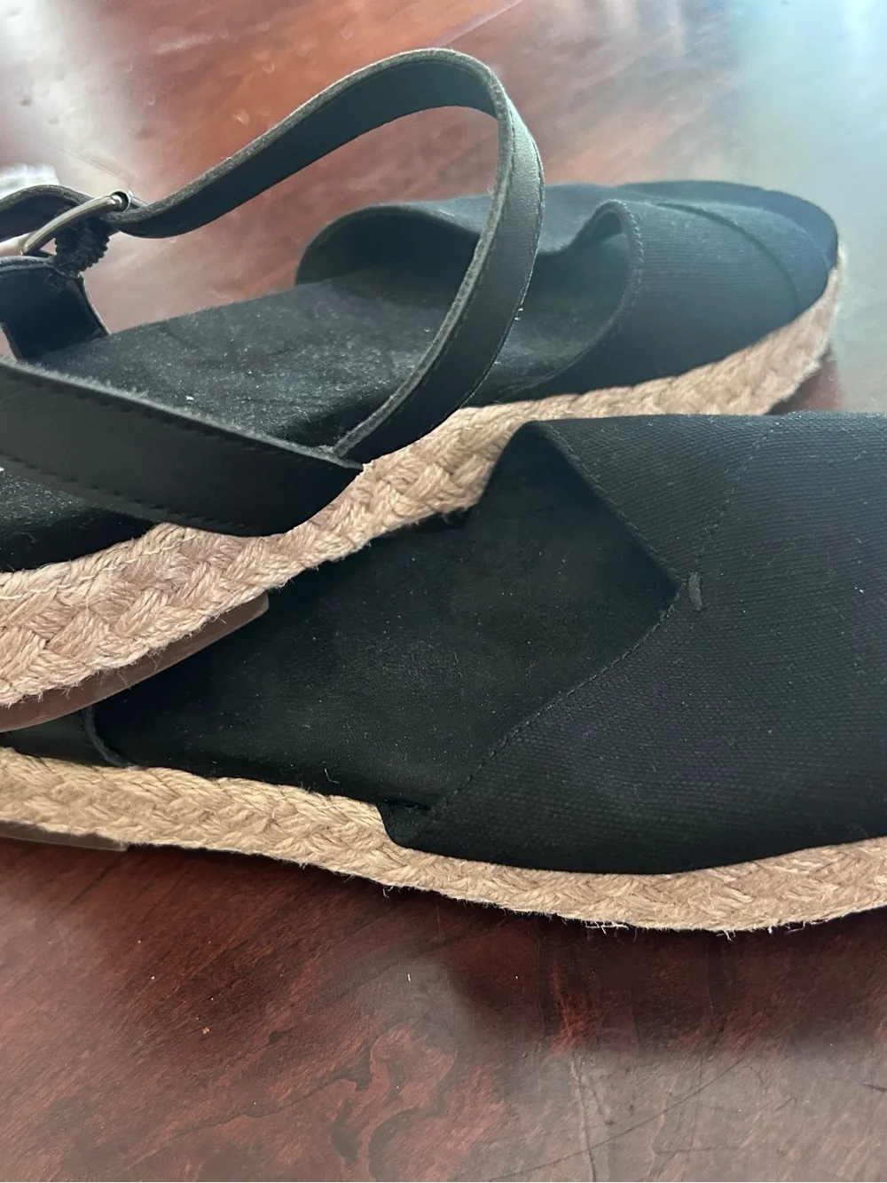 Toms Black Espadrille Sandals with Ankle Strap